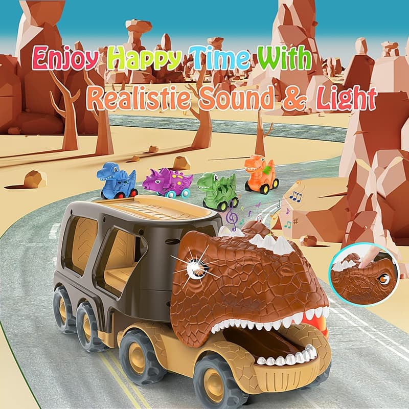 Dinosaur Car Toy Carrier Truck Set for Boys 2-5 Years Old