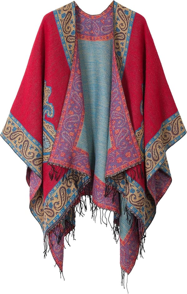 Printed Tassel Poncho Cape Cardigan for Women