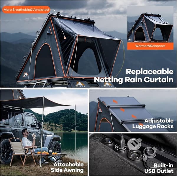 Adventure-Ready Hard Shell Rooftop Tent for 2-3 People