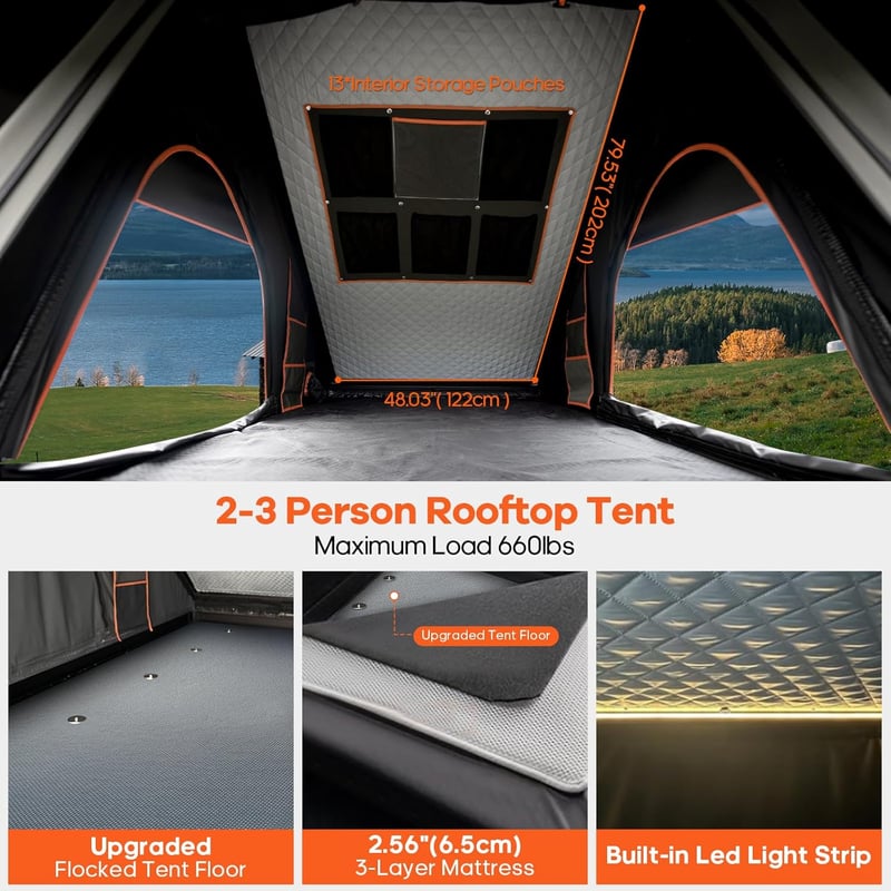 Adventure-Ready Hard Shell Rooftop Tent for 2-3 People