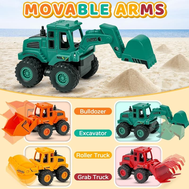 Friction-Powered Construction Toy Set for Kids (4-Pack)