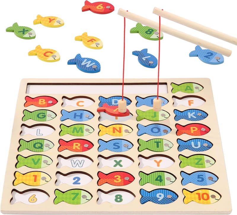 Montessori Wooden Fishing Game for Toddlers - Educational Toy