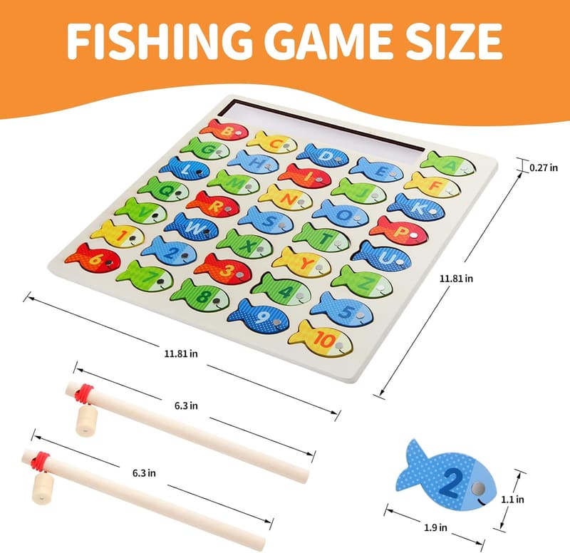 Montessori Wooden Fishing Game for Toddlers - Educational Toy