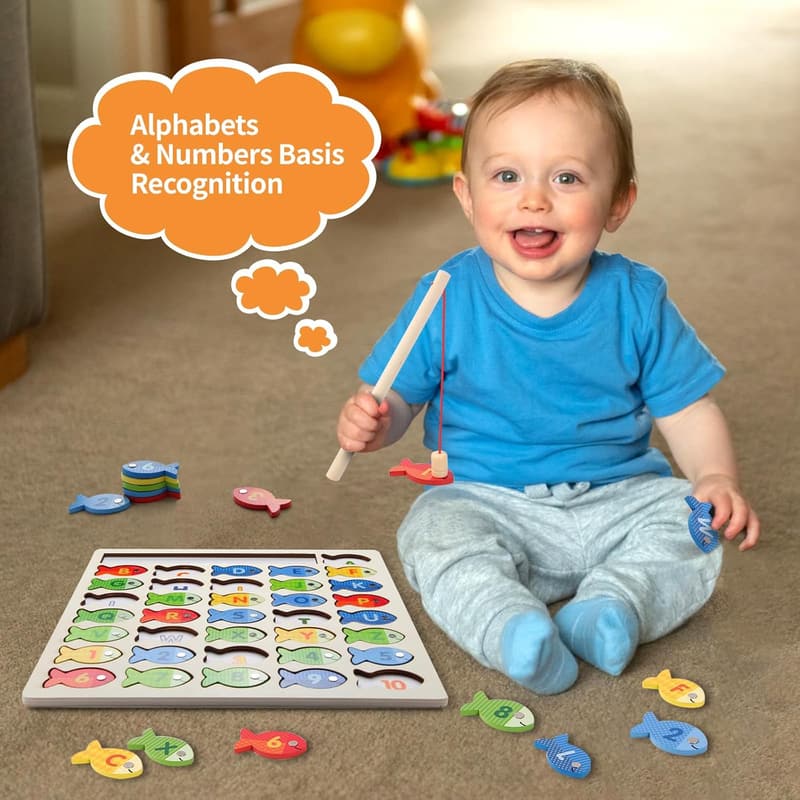Montessori Wooden Fishing Game for Toddlers - Educational Toy