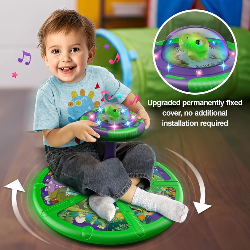 Birthday Dinosaur Sit and Spin Toy for Toddlers with Lights & Music