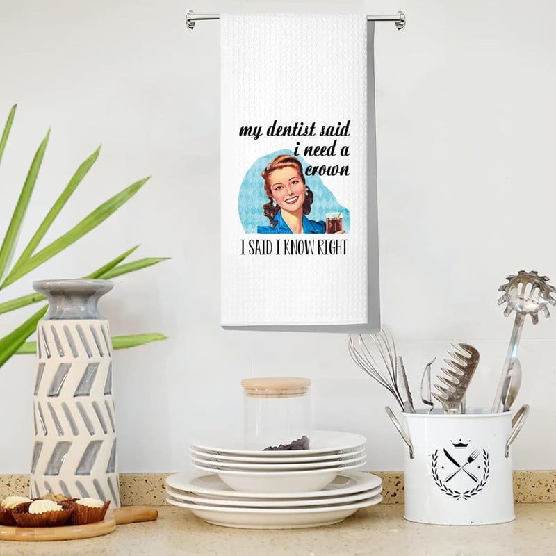 Funny Saying Retro Dish Towel for Women - Vintage Kitchen Gift