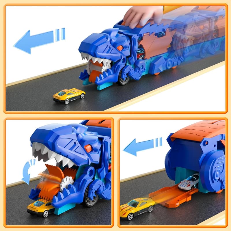 Dinosaur Transporter Truck Toy Set for Toddlers with 10 Cars
