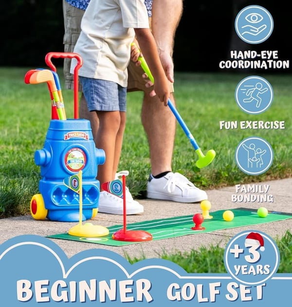 Toddler Golf Set - Kids' Clubs with Balls, Practice Holes & Mat