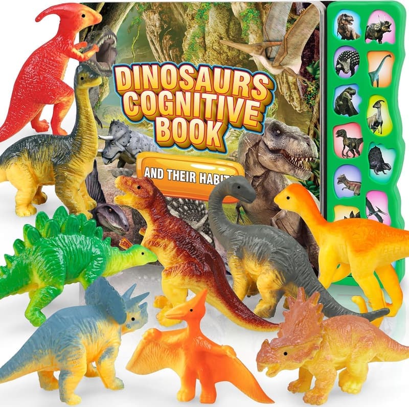 Dinosaur Sound Book with 12 Interactive Toy Figures for Kids