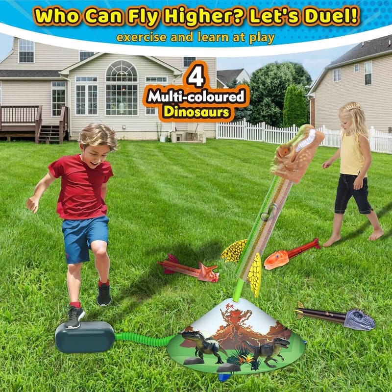 Dinosaur Rocket Launcher Set - 4 Rockets & Launch Pad, Outdoor Fun for Kids