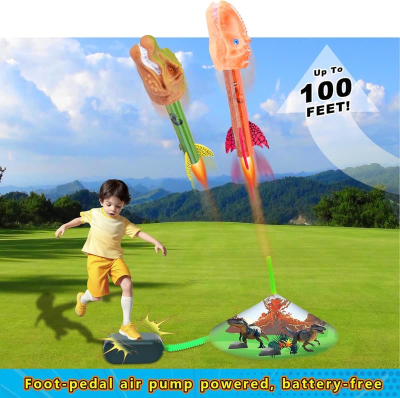 Dinosaur Rocket Launcher Set - 4 Rockets & Launch Pad, Outdoor Fun for Kids