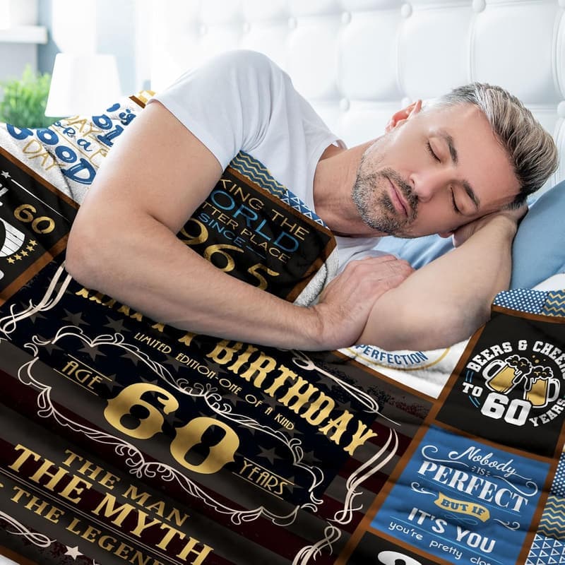 60th Birthday Blanket for Men - 60 x 50 Inch Gift