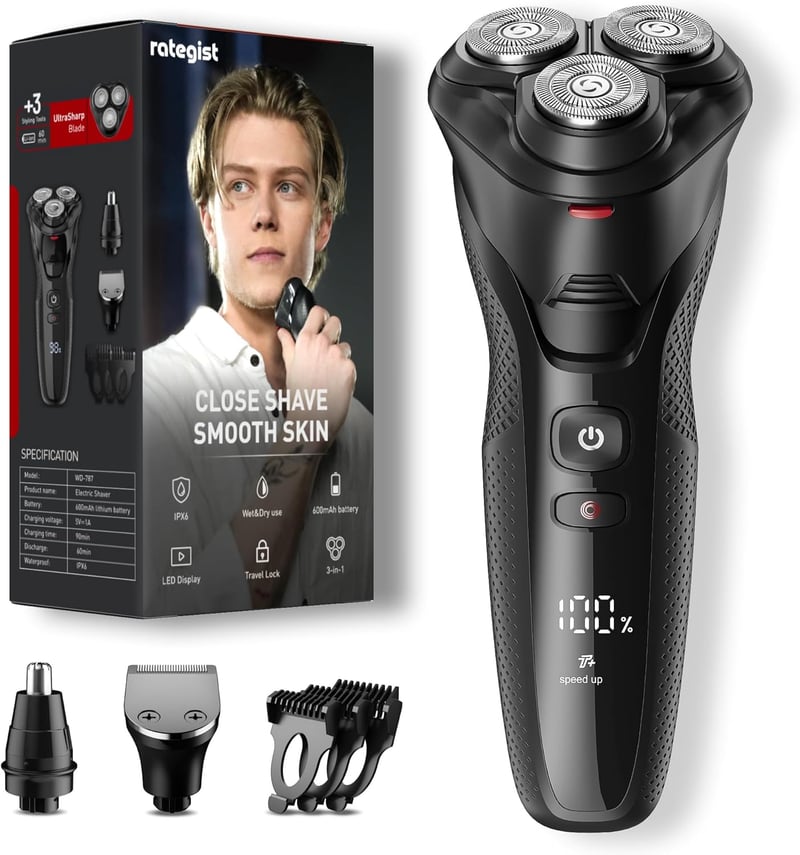 Men's Cordless Electric Razor: 3-in-1 Waterproof Travel Kit