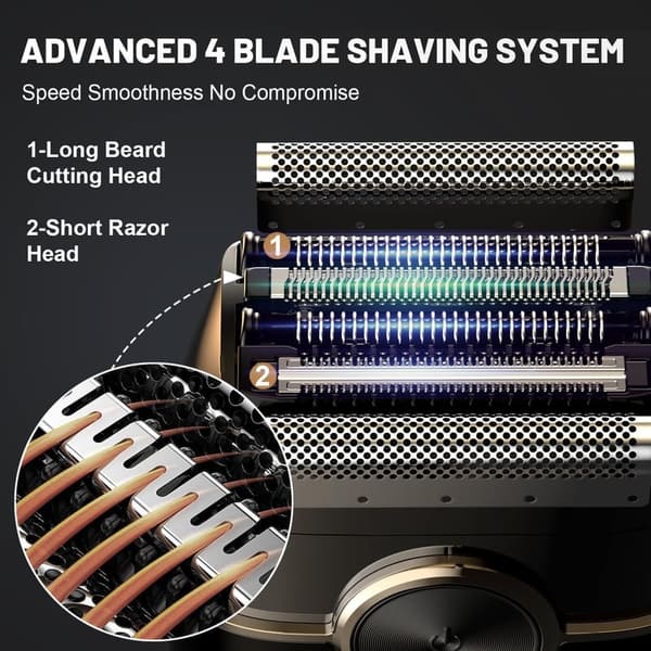 Men's Electric Foil Shaver with 4 Floating Blades & LED Display