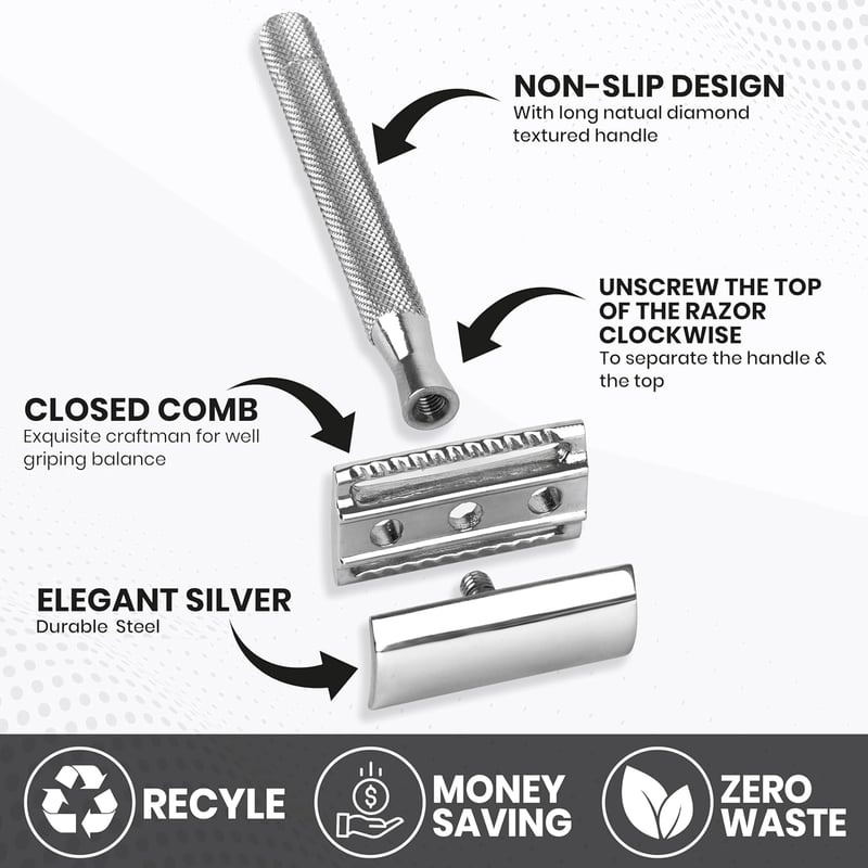 Stainless Steel Double Edge Safety Razor Kit for Men & Women