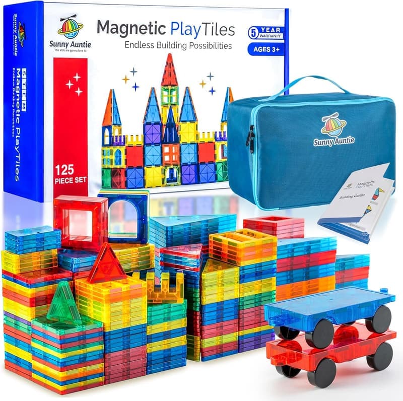 Magnetic Building Tiles Set with Case - 125 PCS for Ages 3-8