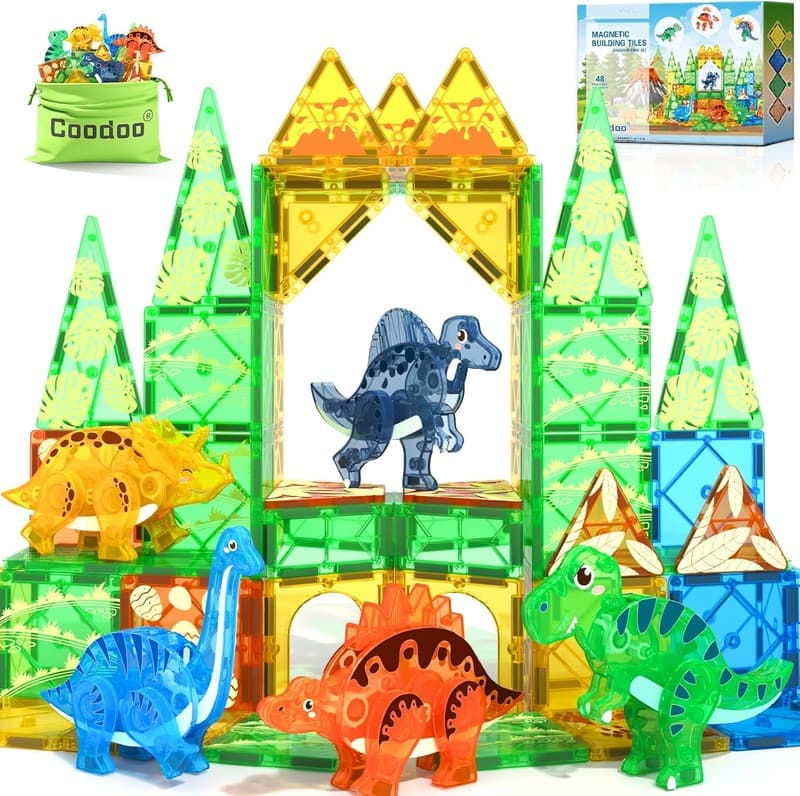 3D Magnetic Dinosaur Tiles - STEM Sensory Toy for Kids 3+