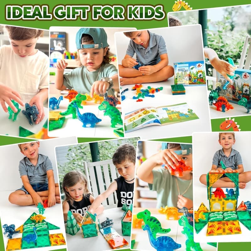 3D Magnetic Dinosaur Tiles - STEM Sensory Toy for Kids 3+
