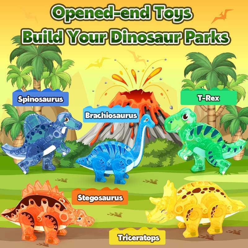3D Magnetic Dinosaur Tiles - STEM Sensory Toy for Kids 3+