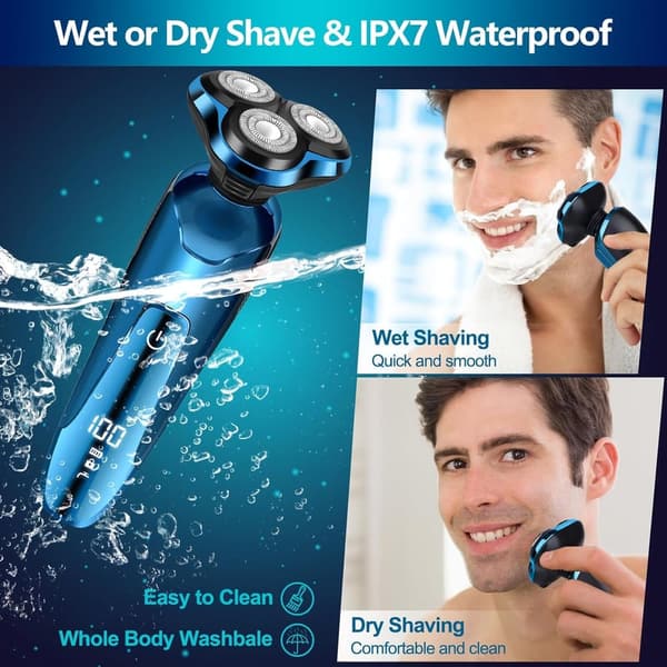 Cordless Rechargeable Electric Razor for Men - Waterproof 3D Shaver