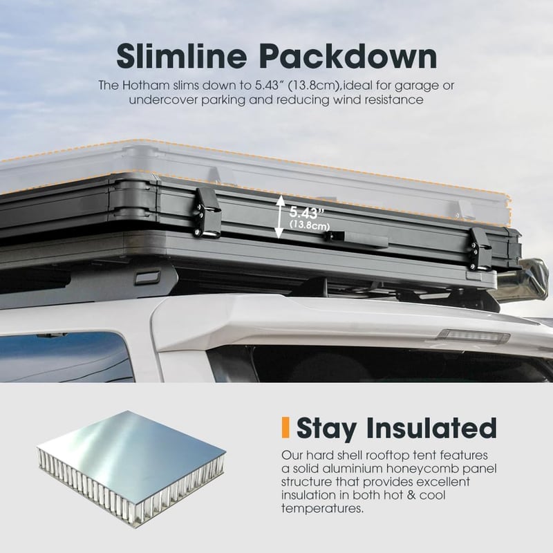Hotham Overland Roof Top Tent for 2-3 People with LED Light & Skyview