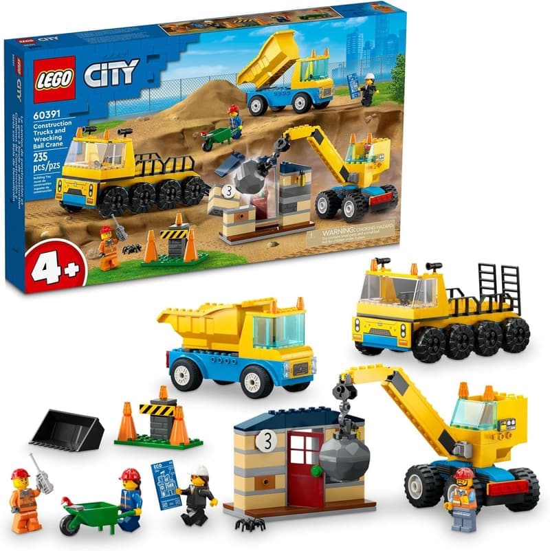 LEGO City Construction Trucks Set with Wrecking Ball Crane