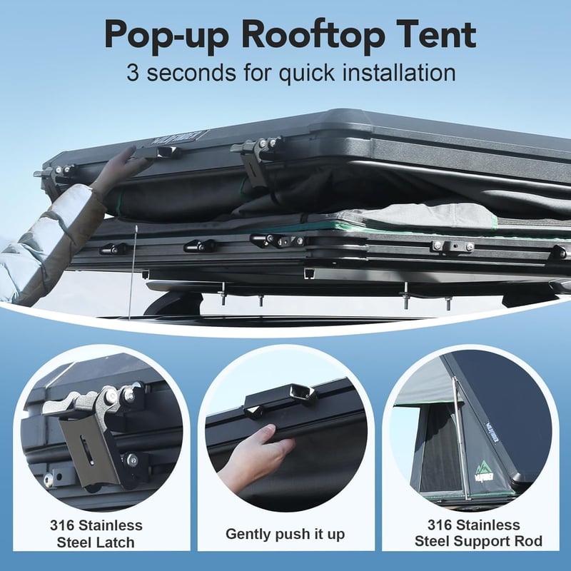 Hard Shell Rooftop Tent for SUV/Truck - 2-3 Person, Waterproof