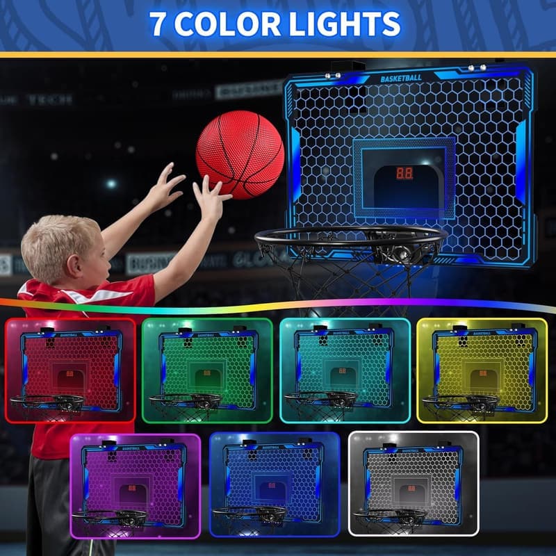 Indoor Mini Basketball Hoop with LED Lights and Scoreboard