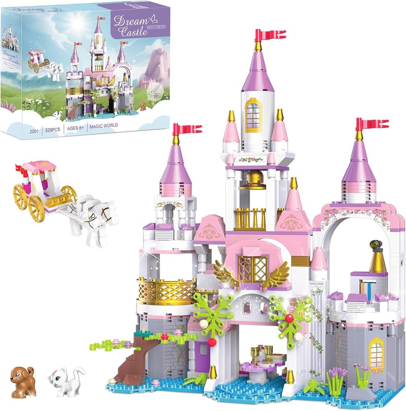 Princess Castle Building Blocks Set - 528 Pieces Pink STEM Toy