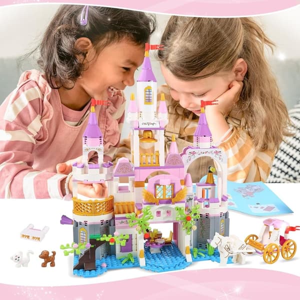 Princess Castle Building Blocks Set - 528 Pieces Pink STEM Toy