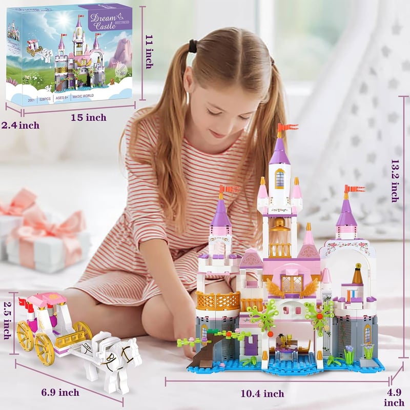 Princess Castle Building Blocks Set - 528 Pieces Pink STEM Toy