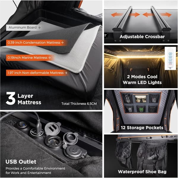 Hard Shell Rooftop Tent for 2-3 Person Camping