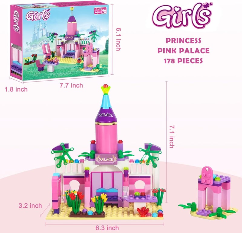Girls' Pink Fairy Castle Building Blocks Set - 178 Pieces