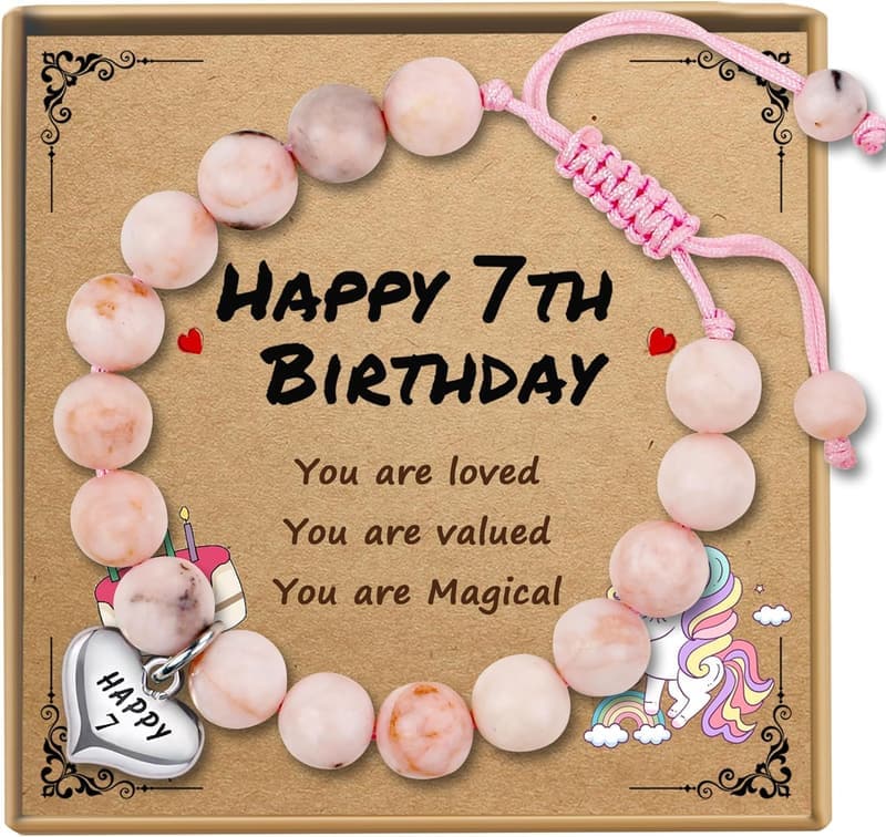 Girls' Birthday Beaded Bracelet Gift - Adjustable Stone Pearl