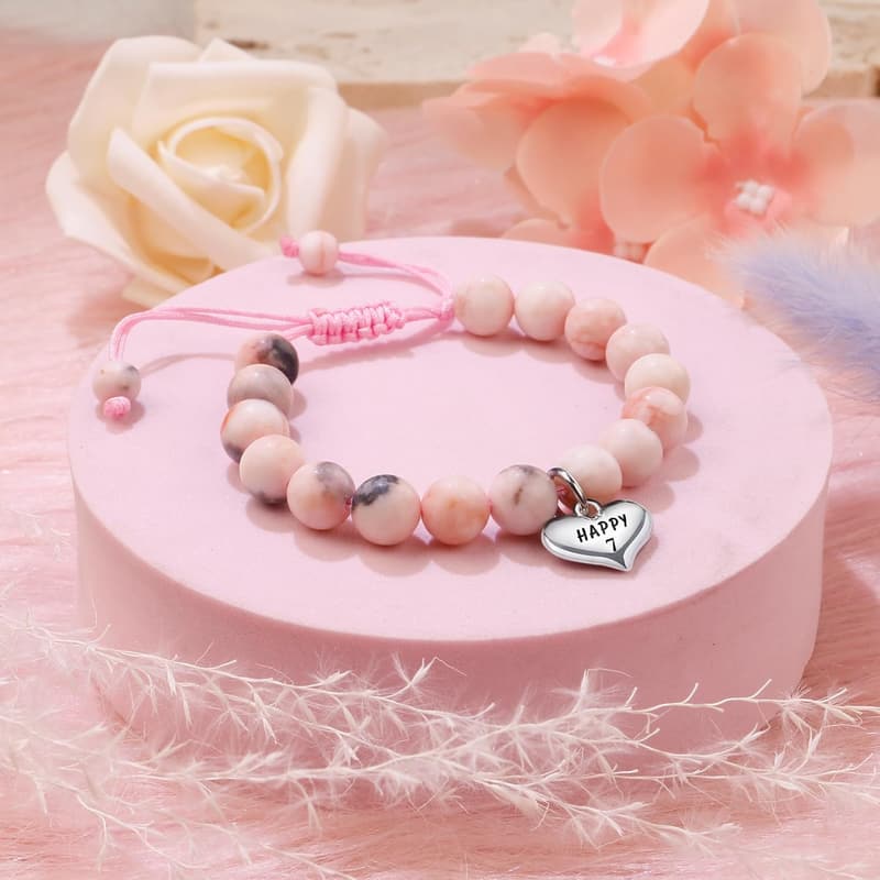 Girls' Birthday Beaded Bracelet Gift - Adjustable Stone Pearl