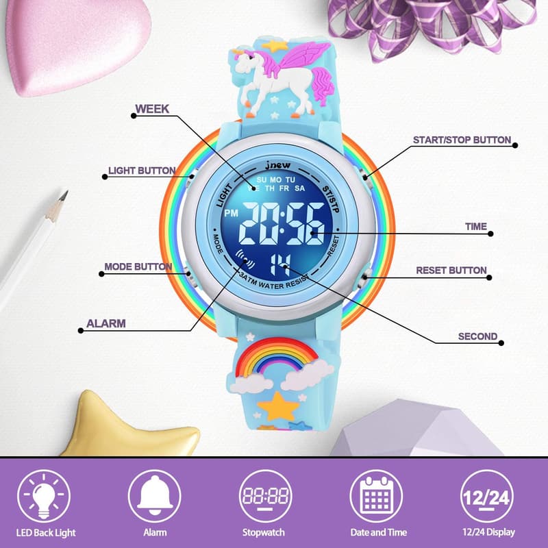 Waterproof 3D Cartoon Watches for Girls Age 3-12