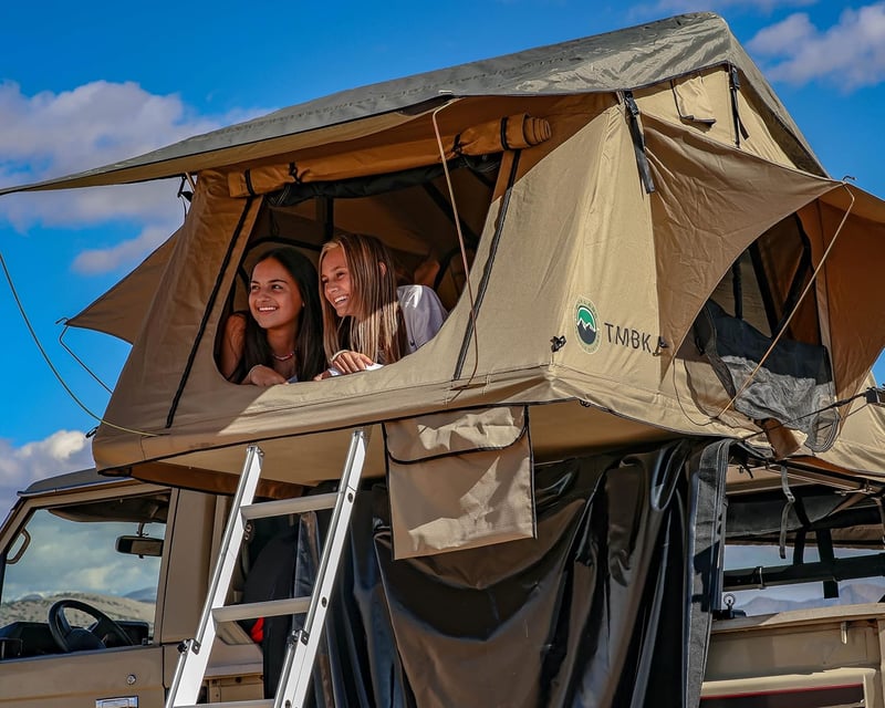 3-Person Roof Top Tent with Rain Fly – Tan/Green, Black Base