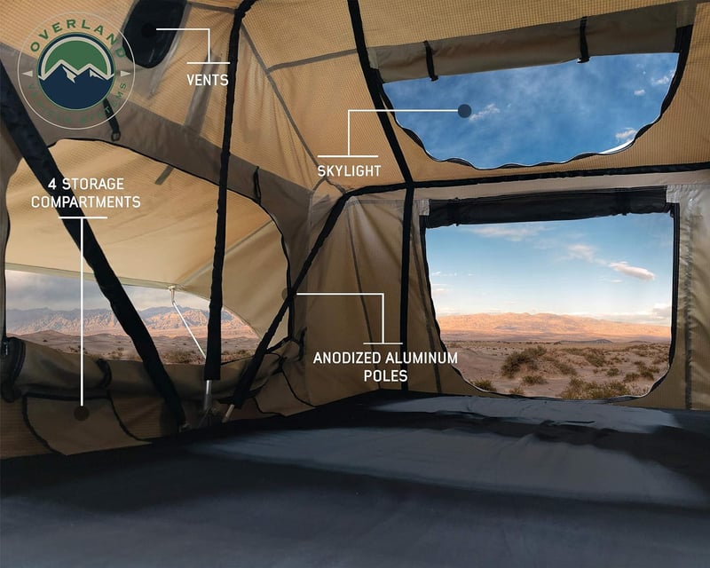 3-Person Roof Top Tent with Rain Fly – Tan/Green, Black Base