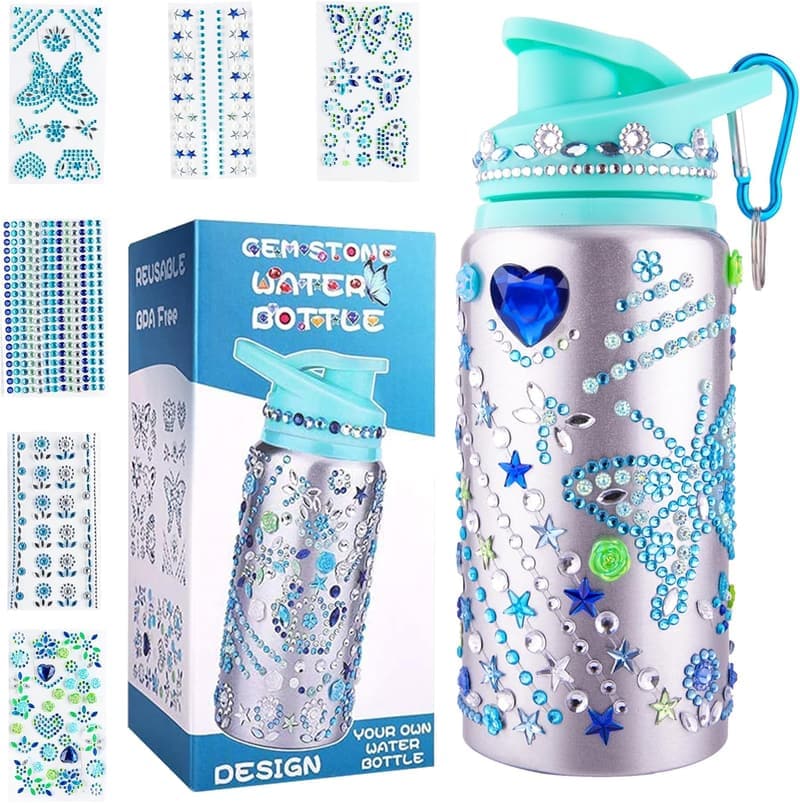 Graduation Craft: DIY Water Bottles with Gem Art Stickers for Kids