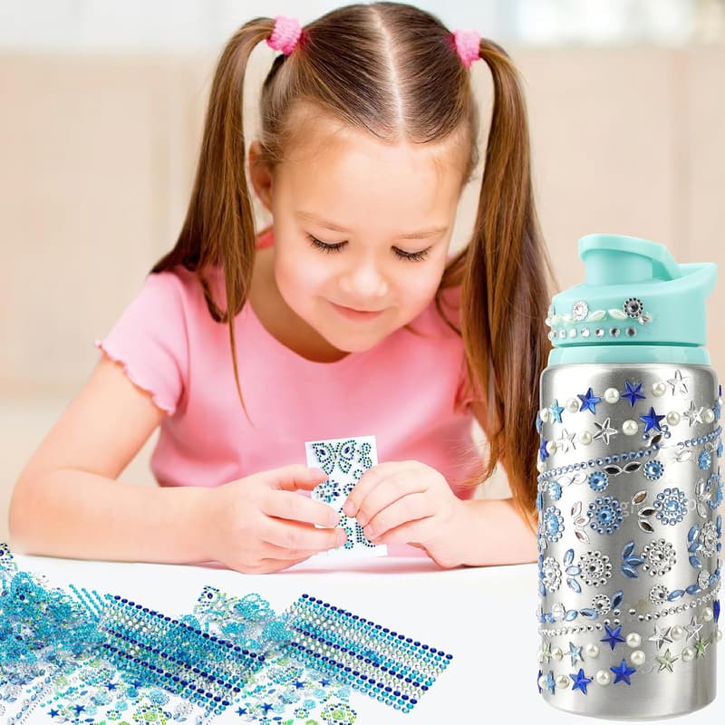 Graduation Craft: DIY Water Bottles with Gem Art Stickers for Kids