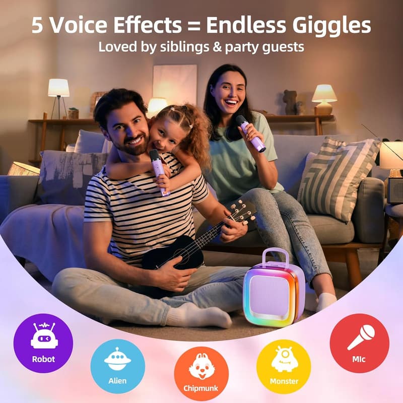 Kids Karaoke Machine with 2 Microphones - Purple Birthday Gift