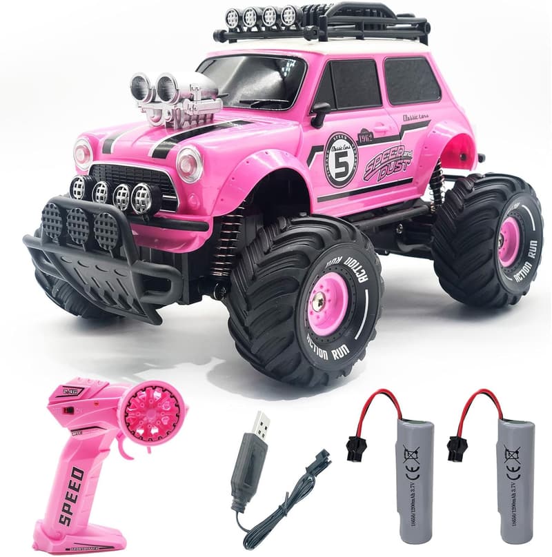 Pink Remote Control Truck for Girls Age 3-8 with Rechargeable Batteries