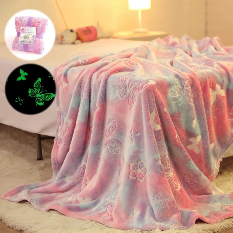 Glow in the Dark Butterfly Blanket for Girls Age 6-10