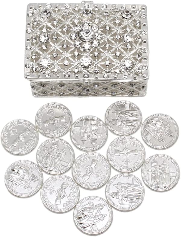 Wedding Unity Coins with Decorative Rhinestone Box (Silver)