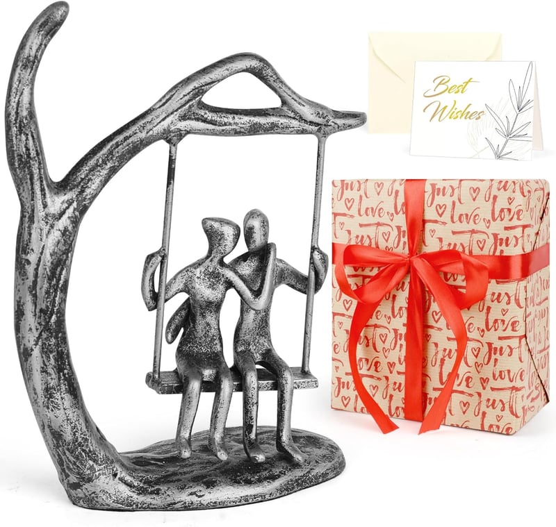 Anniversary Couple Statue - Antique Silver Love Figurine