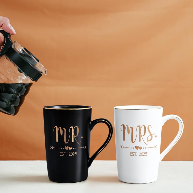 Mr. and Mrs. Est 2025 Mug Set - Wedding Gift for Couples