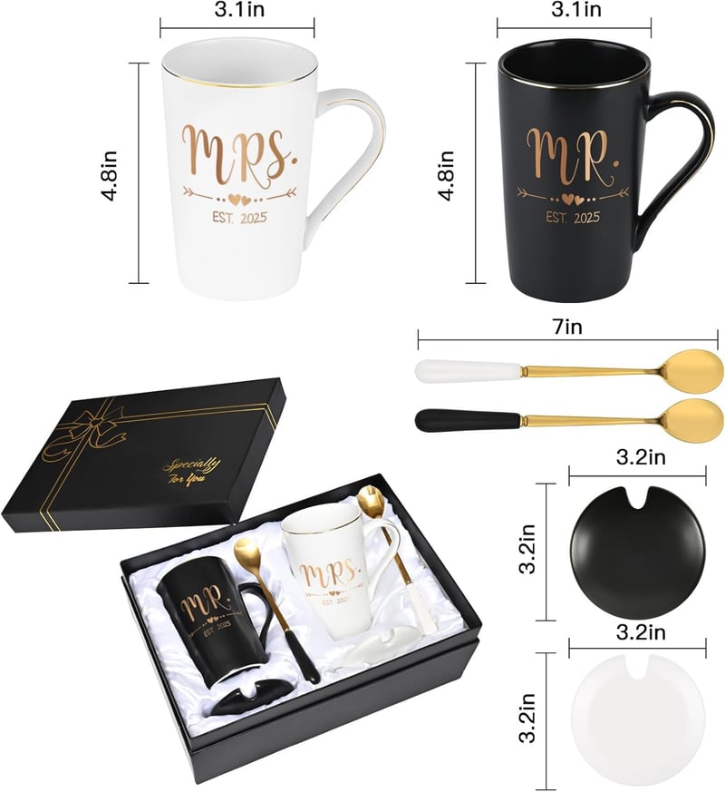 Mr. and Mrs. Est 2025 Mug Set - Wedding Gift for Couples