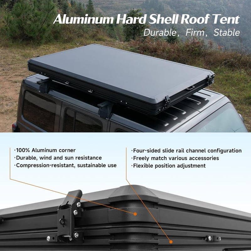 Hard Shell Rooftop Tent for 2-3 People - Aluminum Camping Accessory