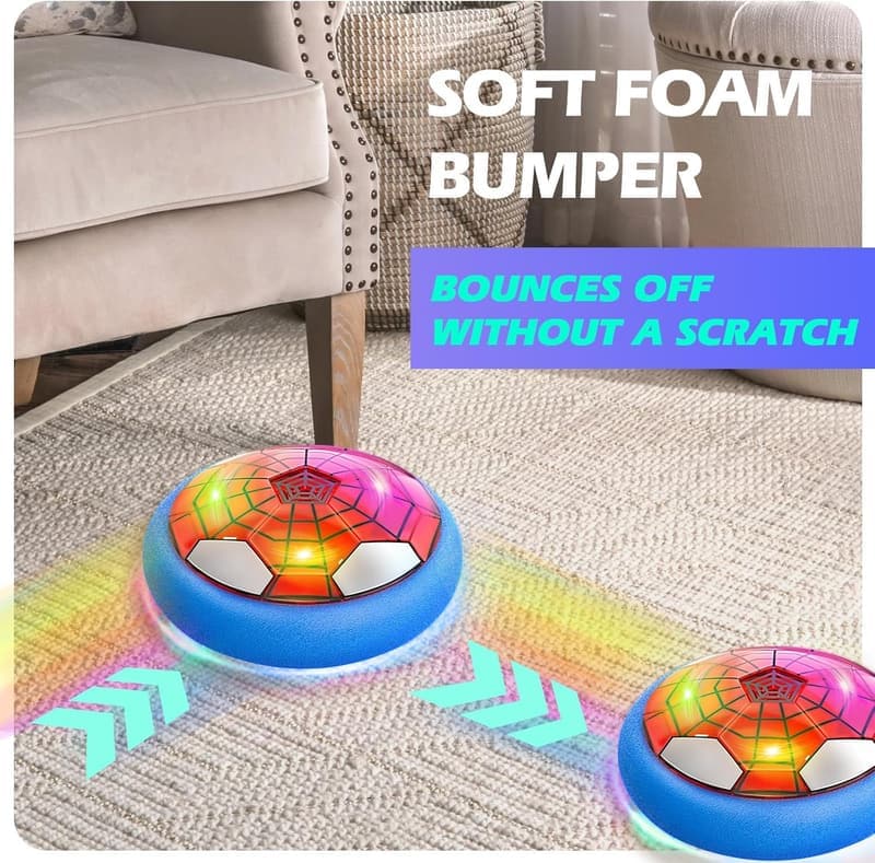 Indoor Hover Soccer Ball with LED Lights & Foam Bumper - Ideal for Kids