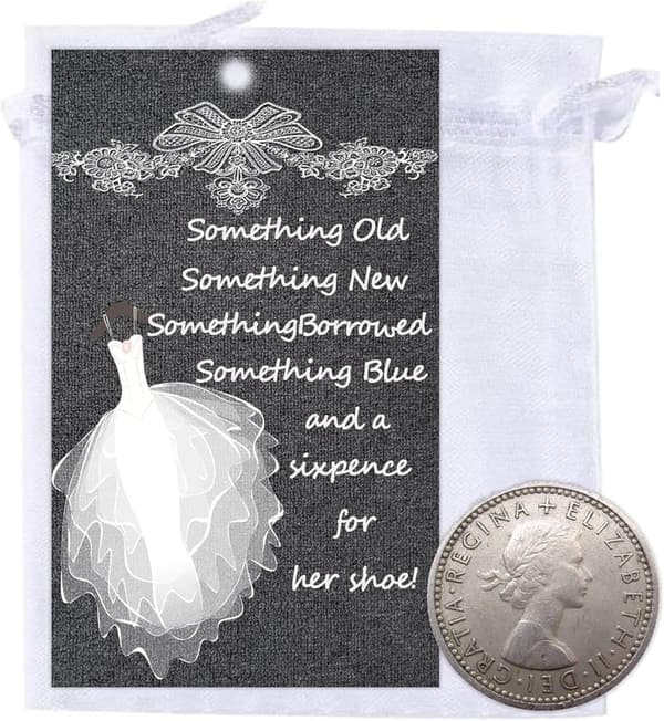 Something Blue Wedding Gift: Bride's Sixpence Coin with Card